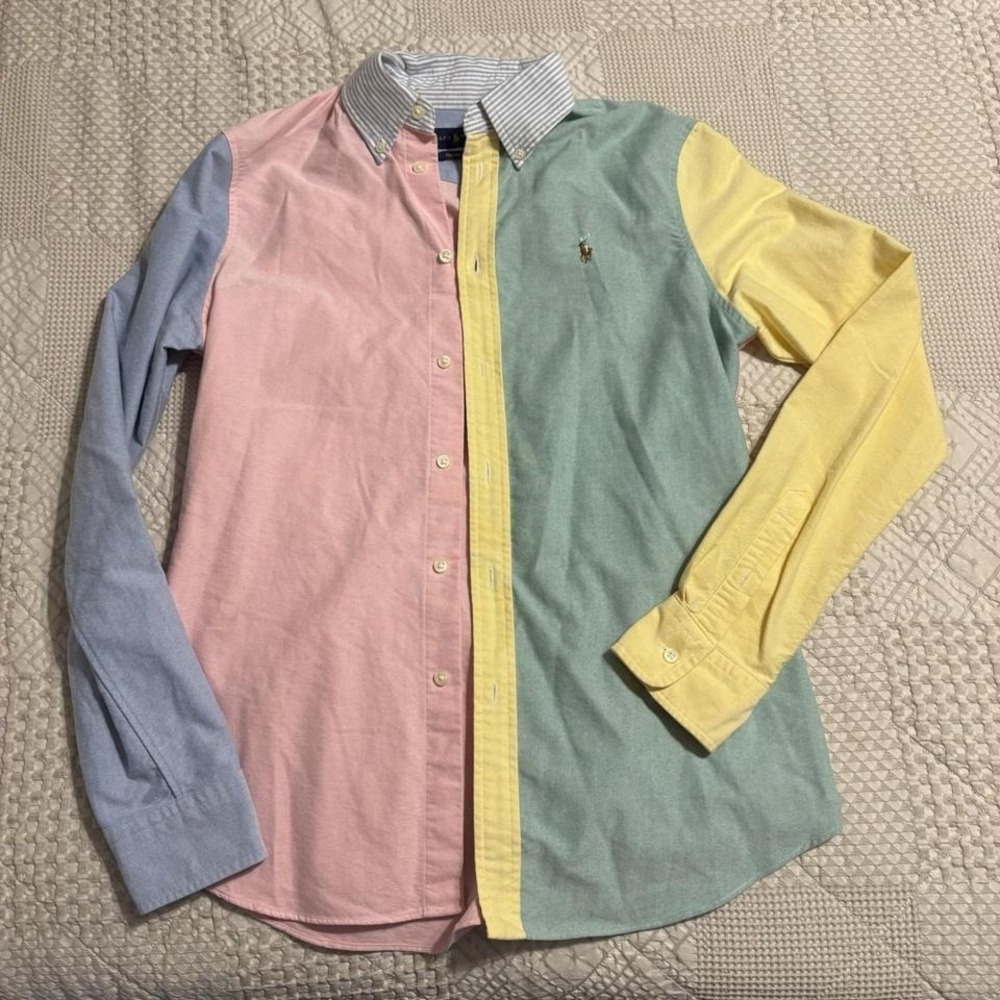 Vintage Ralph Lauren Pastel Colorblock Button Up, Medium